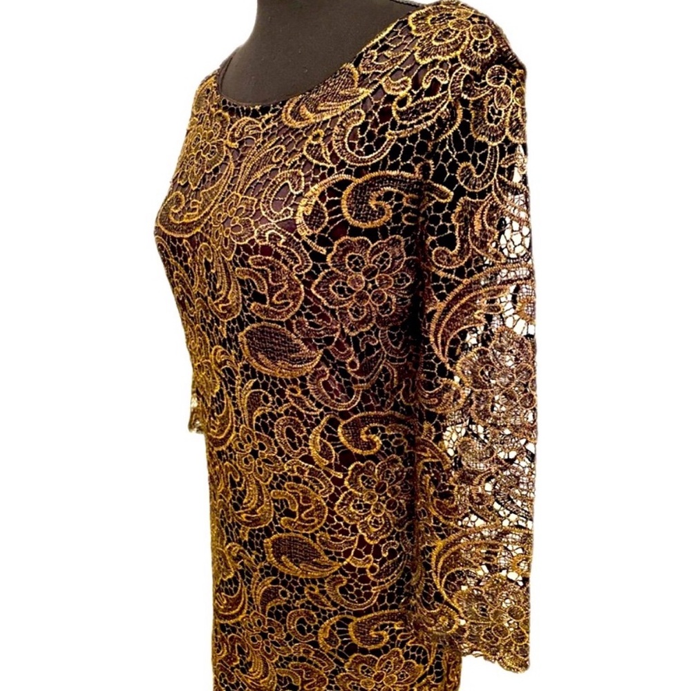 Floral Paisley Lace Dress Black and Gold - Picture 4 of 10